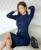 Lady's coco 膝丈ドレス キャバドレス セクシー 韓国スタイル ニットタイトワンピ 半ハイネック スリムフィット ウエストマーク ミディ丈 LW2-DD6029