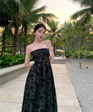 ロングドレスベアトップナイトドレス宴会パーティー花柄チュール着痩せ気質 WQ2-XHY916382