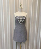 手作りドレスツイードドレスミニドレス高級感セレブ風キラキラ宴会パーティー着痩せ気質 WQ2-GZXX-001