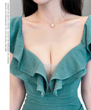 【3色】ミニドレス キャバドレス キャミワンピ セクシー ロータスワンレーブル オープンバック ナイトクラブ JC2-YM8871