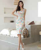 【2点セット】膝丈ドレス キャバドレス 花柄 韓国っぽ おしゃれ 着瘦せ 気質 YH2-ZED880244E