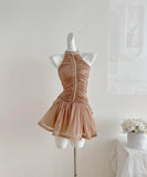 ミニドレスホルターネック宴会パーティーキラキラAライン着痩せ気質韓国っぽセクシー大人可愛い WQ2-XHY918136