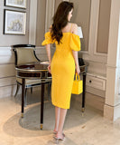 手作り 膝丈ドレス 高品質 かわいい セレブ風 おしゃれ パフ袖 YH2-JY20528