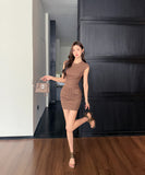 ミニドレスチック柄タイトドレスエレガント気質通勤おしゃれ韓国っぽ個性感 WQ2-ZED889927GT347