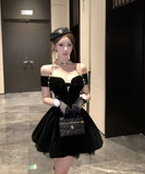 Lady's coco ミニドレス キャバドレス セクシー オフショルダー×リボン付きドレス  ウエストマーク   上品エレガント パーティー デート LW2-DD5938