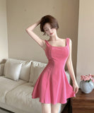 【3色】ミニドレス キャバドレス 甘めセクシー フレンチレトロ キャミワンピ スクエアネック 着痩せ デート 女子会 JC2-ZED887359GT528B