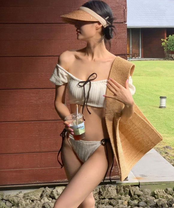 ビキニ水着モノキニ上下セットパフスリーブカワセクシー温泉海おしゃれ韓国っぽ WQ7-BY3115