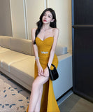 ロングドレス パーティードレス 宴会 ゴージャス 高見 脚長効果 MY2-YM9156