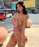 水着ビキニタンキニモノキニ花柄フリル体型カバー露出控え着痩せ温泉ビーチ海 WQ7-DP-A33242