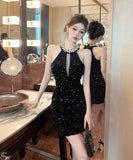 Lady's coco ミニドレス キャバドレス セクシー ビジュー付き ベロア タイトワンピース スパンコール パーティー エレガントスタイル LW2-DD6021