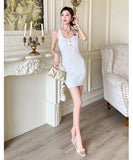 ミニドレス キャバドレス セクシー 気品 ツイード風 ニット リボンタイ タイトライン 夜会 デート JC2-MLS8424