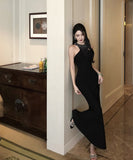 ロングドレスキャバドレスキラキラホルターネックセクシー高級感宴会パーティー誕生日気質 WQ2-DD4160