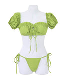 ビキニ水着セクシーフリルパフスリーブSNS話題個性感ビーチ海モノキニ WQ7-XYX-Q9179