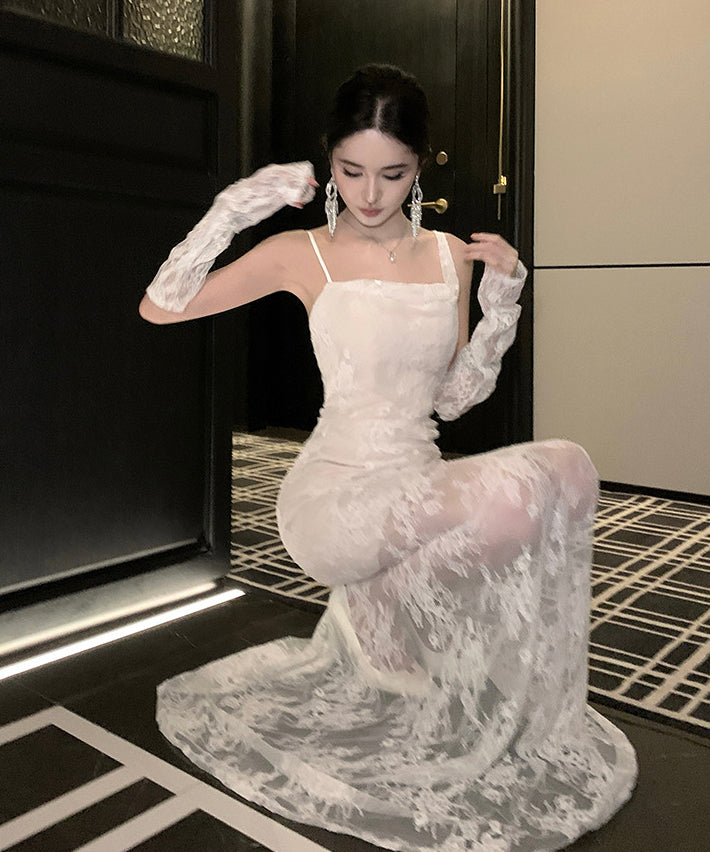 coco★ALYCE parisロングドレス＆透明ドレスカバー ロングドレス パーティードレス レース 谷間魅せ レース 結婚式