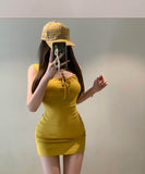 ミニドレスキャバドレスイエローオフショルダータイトドレス谷間見せセクシーナイトクラブ WQ2-XKD-D308-6795-May25