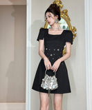 ミニドレス エンベリーワンピース ゴージャス キレイめ Aライン タイト ウエスト絞り ギャザリング 体型カバー 優雅 デート JC2-JY15436