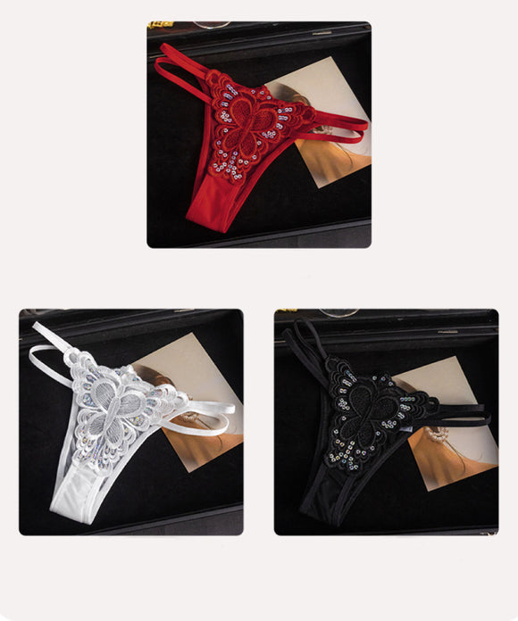 Tバック 3点セット セクシー シースルー レースショーツ ローライズ キラキラ ランジェリー 露出  LW9-RS549#