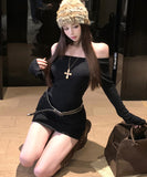 【秋冬新作】 ミニドレス キャバドレス セクシー オフショルダー ワンショルダー ショートドレス   デート パーティー LW2-XKDD435A-6189-Oct13