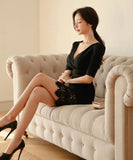 ミニドレス セクシー Vネック 谷間魅せ 気質 小顔効果 お洒落 着痩せ YH2-ZED882727BH506