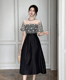 手作りドレスロングドレスレースチュール刺繍セクシーAライン着痩せ気質宴会パーティー二次会高級感セレブ風 WQ2-JY21706