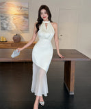 ロングドレスホルターネックマーメイドドレスセクシーエレガント韓国っぽ気質同伴サテンドレス WQ2-ZED889846GT347