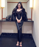 Lady's coco ロングドレス キャバドレス セクシー レースキャミワンピース ミックス 上品 シルエット インナー デート コーデ LW2-ZED883420DXH502