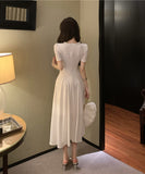 ロングドレス エレガント パールカラー フレンチスタイル ハイウエスト Aライン フレア パーティー デート 結婚式のお呼ばれ JC2-LQE1201HF350