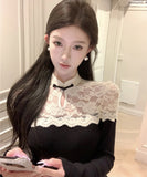 ロングドレス キャバドレス マーメイドドレス ニット 大人可愛い 上品 女性らしい モノクローム 拼接レース パーティー 二次会 JC2-XKDD337B-2016-Aug25