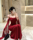 ロングドレス イブニングドレス セクシー 上品 ストラップ メッシュ フリル リボン シェイプドウエスト スレンダー パーティー JC2-CD7-238-86510620