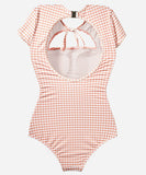 水着ビキニモノキニタンキニ体型カバーバックレスチック柄リボン温泉ビーチ海 WQ7-FH-shi001