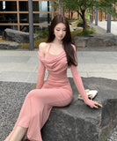 Lady's coco ロングドレス キャバドレス セクシー タイトキャミワンピース ホルターネック フェイクツーピース スリムライン  パーティー デート LW2-OYF8730