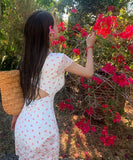 【2色】水着ビキニワンピース花柄Vネックリボンカワセクシー温泉ビーチ海レース WQ7-JX243052JX65