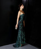 【5色】ロングドレス 宴会 気質 キラキラ 披露宴 脚長効果 ノーショルダー YH2-YEY16398#