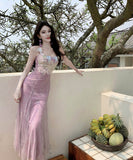 ロングドレスタイトドレスレースフラワーマーメイドドレスセクシーエレガント韓国っぽキャミワンピ WQ2-CD6-157-81570780