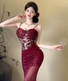 【2色】ロングドレスキャミワンピセクシーレースチュールキャバドレスキャバクラ着痩せパーティー指名 WQ2-DD4520