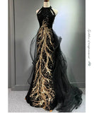 ロングドレス キャバドレス パーティードレス ブラック ロングドレス シルエット ハイネック マーメイドライン  誕生日 結婚式 披露宴 二次会 LW2-MBYDAL785529089441