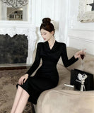 【2色】膝丈ドレス キャバドレス セクシー  エレガント タイトワンピース ウエストシェイプ ドレープ デザイン ペンシルスカート スリムフィット 上品 LW2-ZED886530DXH348A