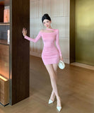 Lady's coco ミニドレス キャバドレス セクシー デザイン オフショルダー ウエストマーク ドレープ タイトスカート ペンシルライン  デート LW2-ZED888881DXH348B