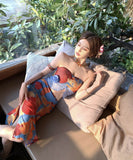 ビキニ水着ワンピース油絵柄ベアトップフリル大人可愛いビキニ水着温泉 WQ7-CF-AD35032