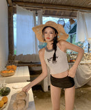 水着 ホルターネック クロシェ編み 切り替え モノキニ ワンピース 体型カバー ビキニ WQ7-XYXA813