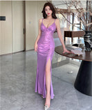 【3色】ロングドレス キャバドレス セクシー Vネック スリット入り タイト マーメイドワンピース 披露宴 二次会 パーティー お呼ばれ LW2-OYF9757