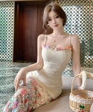 ロングドレスキャミワンピ花柄マーメイドドレスレース旅行セクシー韓国っぽ個性感 WQ2-DD4859