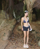 【3点セット】三角ビキニ水着ワンピースフリルレースホルターネック大人可愛い水玉柄 WQ7-DP-A10336