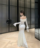 Lady's coco ロングドレス キャバドレス フレンチスタイル オフショルダー レースドレス タイト ウエストマーク 上品 セクシー 秋冬新作 LW2-CD7-238-87130600