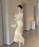 【3色】ロングドレス キャバドレス セクシー レース  ノースリーブ リボンストラップ LW2-DD5819