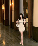 ミニドレスキャバドレスレースパフスリーブかわいい気質女子力着痩せ韓国っぽ通勤同伴 WQ2-XKD-D452-1037-Mar2