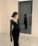 Lady's coco ロングドレス キャバドレス セクシー レースタイトドレス Vネック 上品 シルエット 二次会 披露宴 パーティー 女子会 LW2-OYF8726