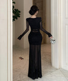 Lady's coco ロングドレス キャバドレス セクシー ストーン 深Vネック シースルー タイト マーメイドワンピース LW2-OYF8722