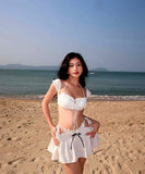 3点式セット ビキニ水着ホルターネックフリル水玉柄セクシーワンピースエレガント気質 体型カバー WQ7-DP-A10338