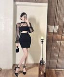 2点セット キャバドレス ミニドレス フリル セクシー 肌見せ party YH2-DD4518